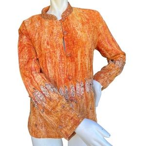 Soft Surroundings Orange Tie Dye Beaded Bohemian Sunburst Jacket | Size Small